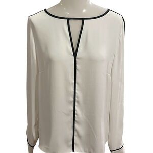 White House Black Market Elegant White Blouse with Black Trim size S
